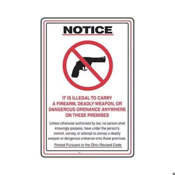 Accuform IT IS ILLEGAL TO CARRY A FIREARM, DEADLY WEAPON, OR DANGEROUS ORDINANCE ANYWHERE ON THESE PREMISES MACC547VP - main